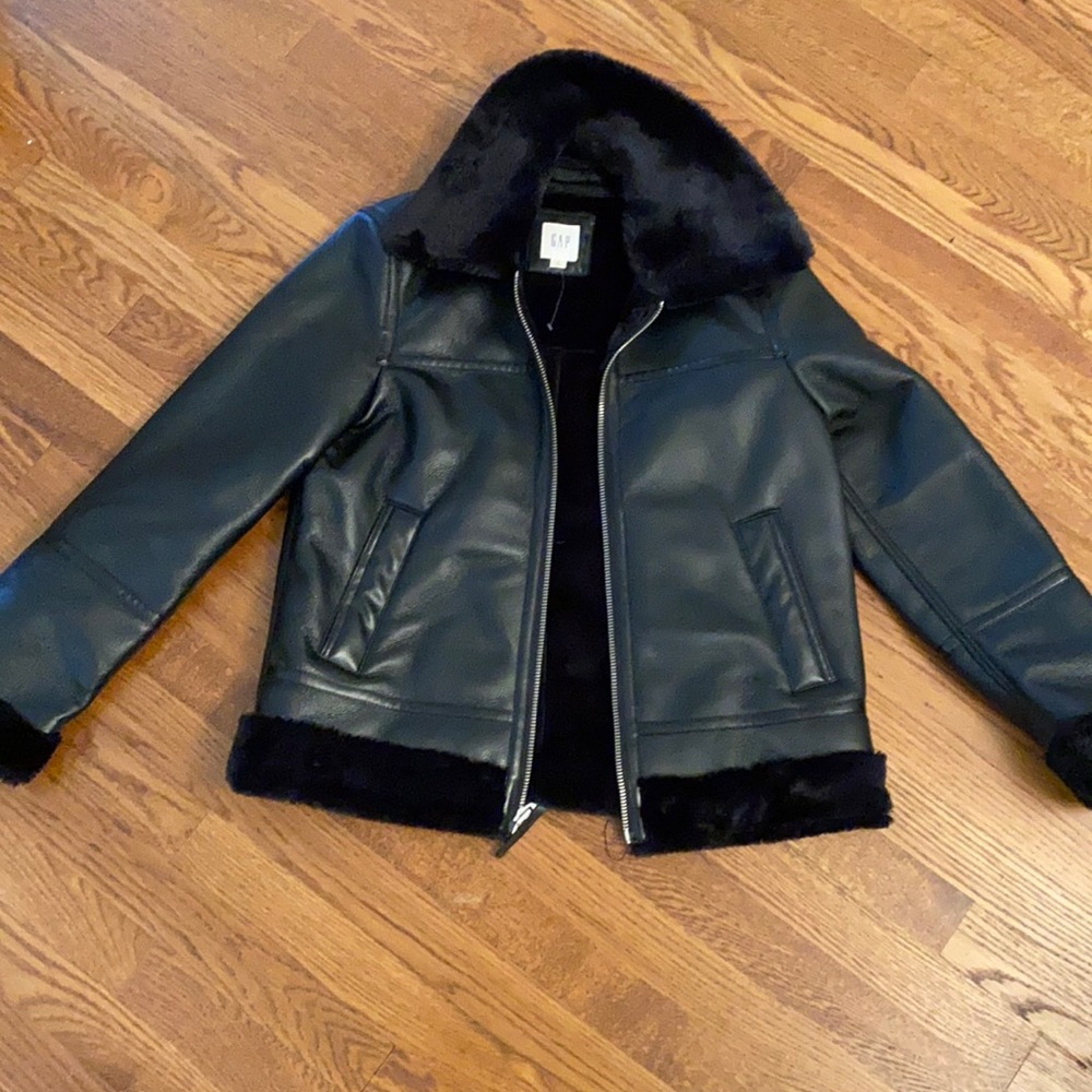 Gap faux fur and leather bomber jacket, size S